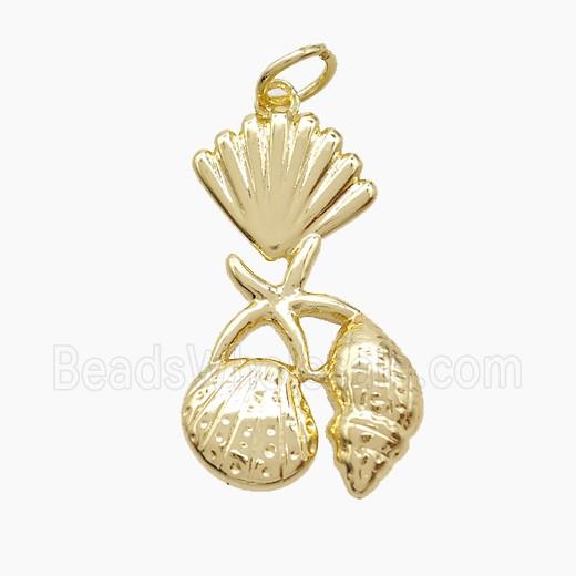Copper Starfish Scallop Shell Pendant Pave Zirconia Gold Plated