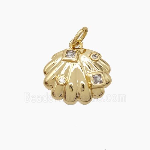 Copper Scallop Shell Pendant Pave Zirconia Gold Plated