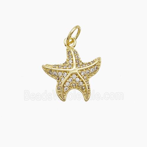 Copper Starfish Pendant Pave Zirconia Gold Plated