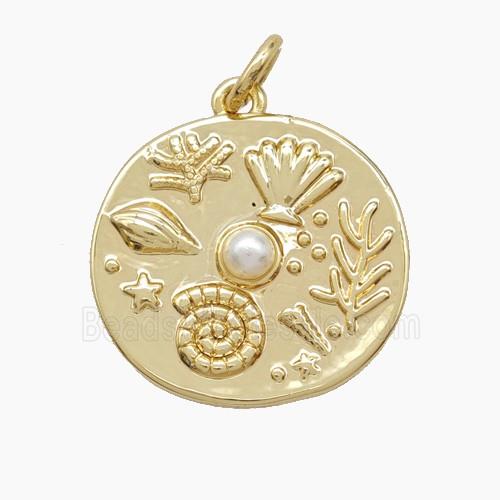 Copper Starfish Scallop Conch Shell Pendant Pave Resin Ocean Gold Plated
