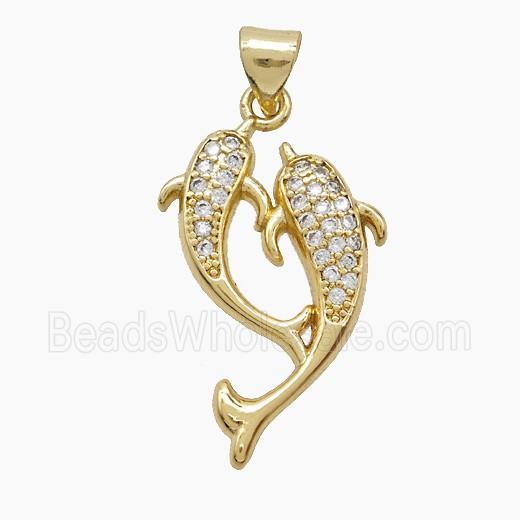 Copper Dolphin Pendant Pave Zirconia Gold Plated