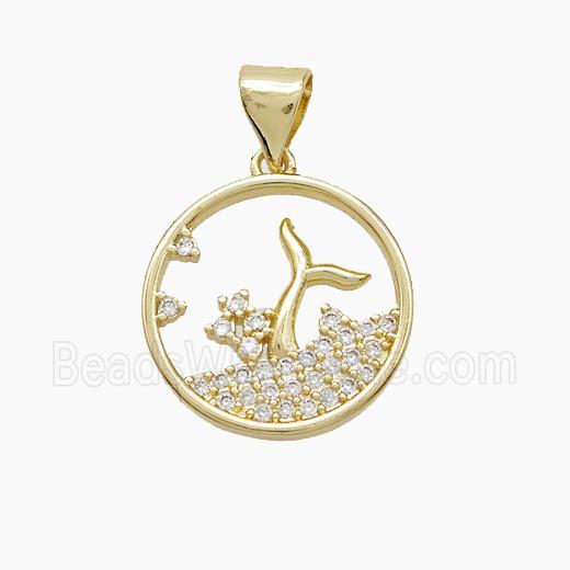 Copper Mermaid-Tail Pendant Pave Zirconia Gold Plated
