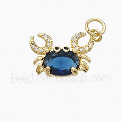 Copper Crab Pendant Pave Zirconia Blue Crystal Glass Gold Plated
