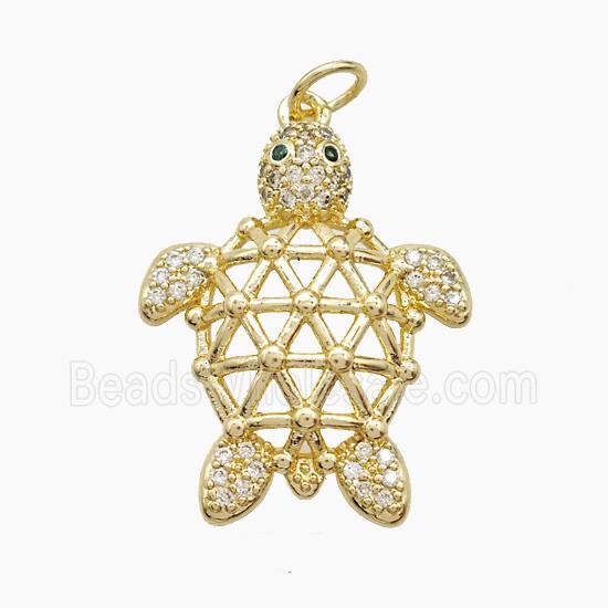 Copper Tortoise Pendant Pave Zirconia Gold Plated