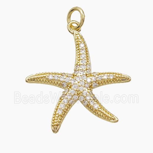 Copper Starfish Pendant Pave Zirconia Gold Plated