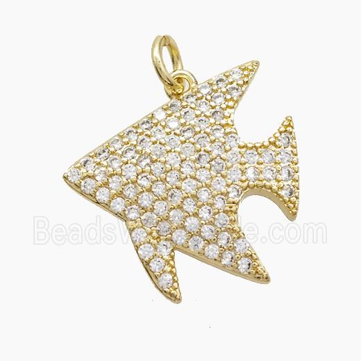 Copper Fish Pendant Pave Zirconia Gold Plated