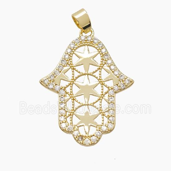 Copper Hamsahand Pendant Pave Zirconia Gold Plated