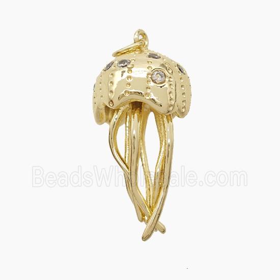 Copper Jellyfish Pendant Pave Zirconia Gold Plated