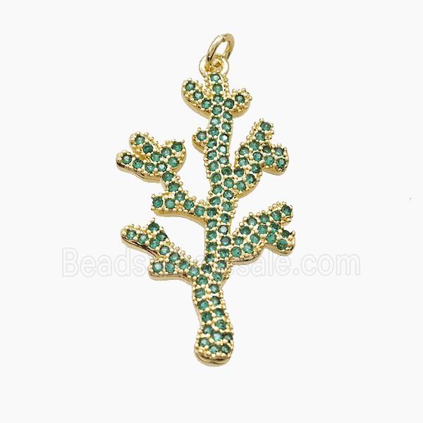 Copper Coral Reef Pendant Pave Green Zirconia Gold Plated