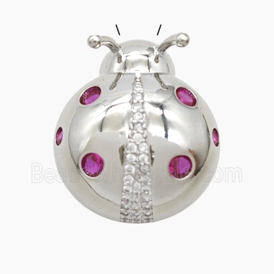 Copper Ladybug Pendant Pave Zirconia Platinum Plated