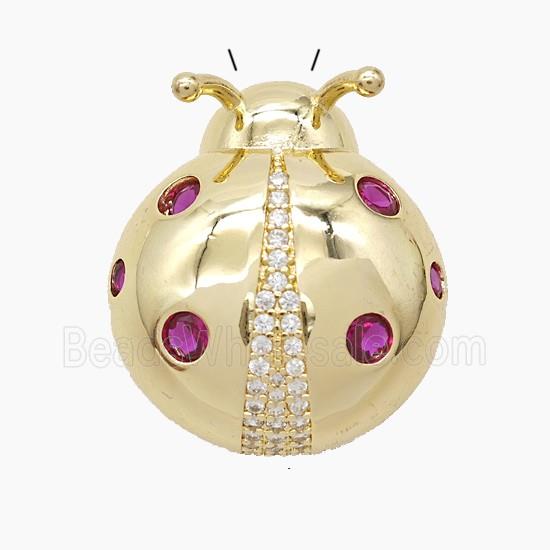 Copper Ladybug Pendant Pave Zirconia Gold Plated