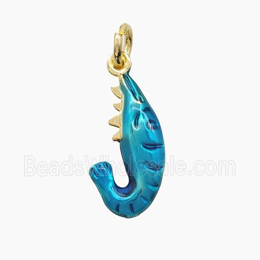Copper Shrimp Pendant Blue Painted Gold Plated