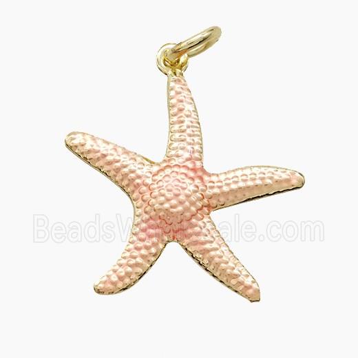 Copper Starfish Pendant Pink Painted Gold Plated