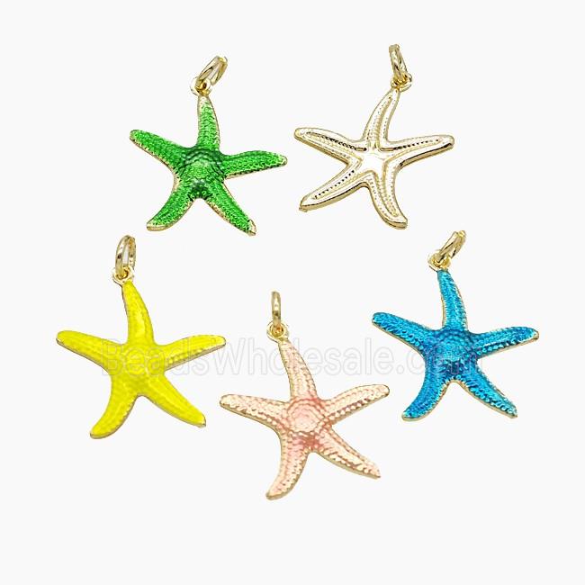 Copper Starfish Pendant Painted Gold Plated Mixed