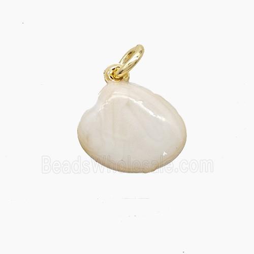 Copper Scallop Shell Pendant White Painted Gold Plated