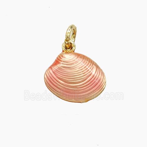 Copper Scallop Shell Pendant Pink Painted Gold Plated