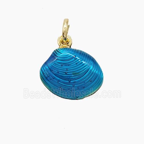 Copper Scallop Shell Pendant Blue Painted Gold Plated