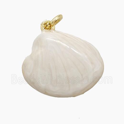 Copper Scallop Shell Pendant White Painted Gold Plated
