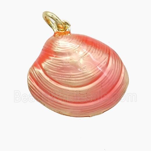 Copper Scallop Shell Pendant Pink Painted Gold Plated