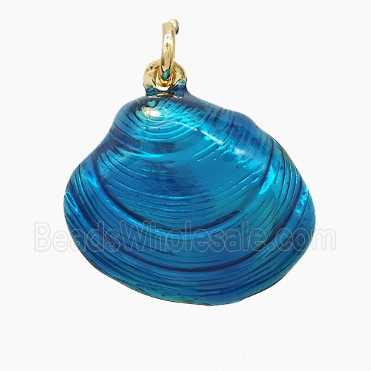 Copper Scallop Shell Pendant Blue Painted Gold Plated