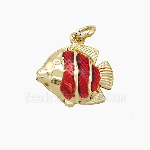 Copper Fish Pendant Red Painted Gold Plated