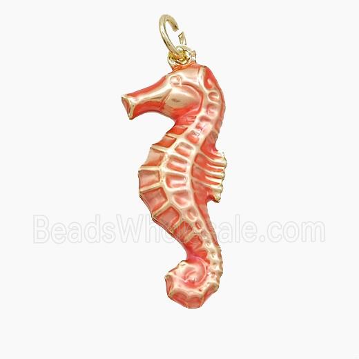 Copper Seahorse Pendant Pink Painted Gold Plated