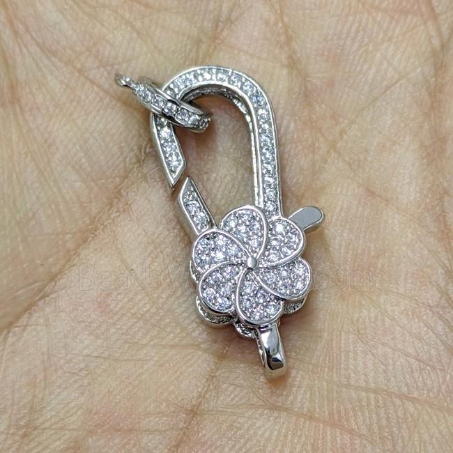 Copper Lobster Clasp Micropave Zirconia Platinum Plated