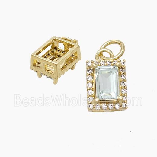 Copper Rectangle Pendant Pave Crystal Glass Gold Plated