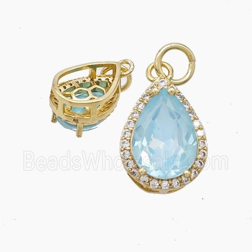 Copper Teardrop Pendant Pave Crystal Glass Gold Plated