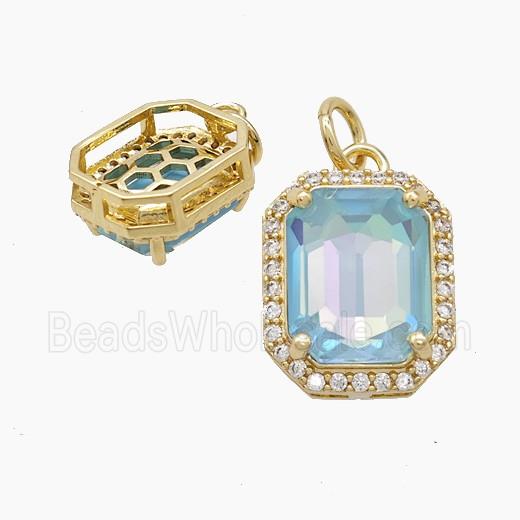 Copper Rectangle Pendant Pave Crystal Glass Gold Plated
