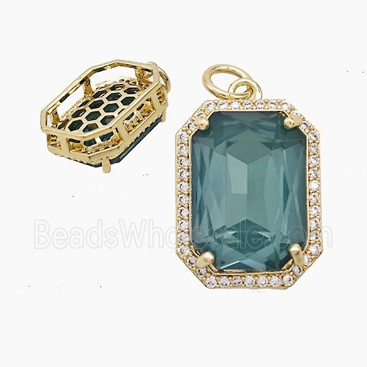 Copper Rectangle Pendant Pave Crystal Glass Gold Plated