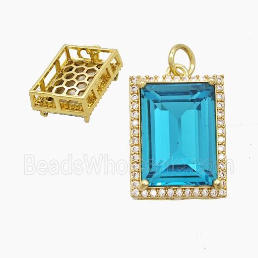 Copper Rectangle Pendant Pave Crystal Glass Gold Plated