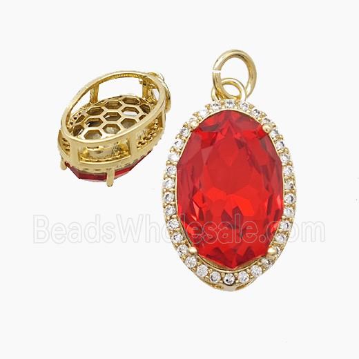 Copper Oval Pendant Pave Red Crystal Glass Gold Plated