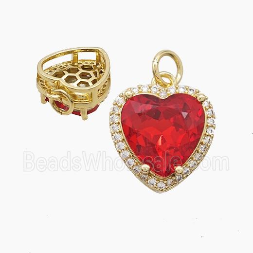 Copper Heart Pendant Pave Red Crystal Glass Gold Plated