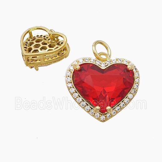 Copper Heart Pendant Pave Red Crystal Glass Gold Plated