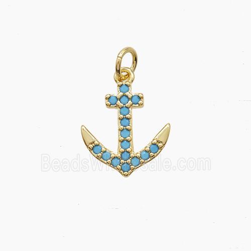 Copper Anchor Pendant Pave Zirconia Gold Plated