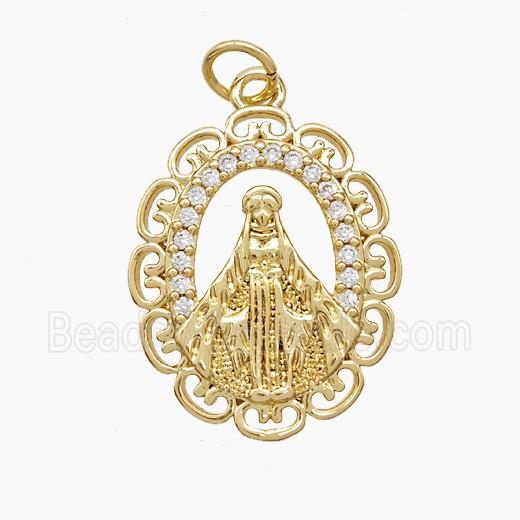 Copper Virgin Mary Pendant Pave Zirconia Gold Plated