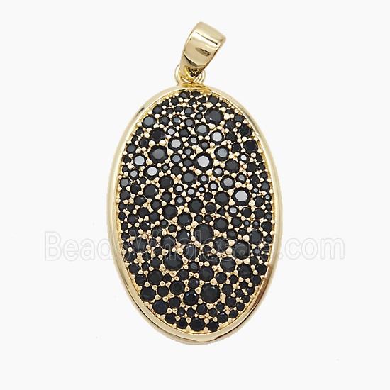 Copper Oval Pendant Pave Black Zirconia Gold Plated