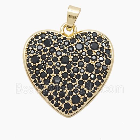 Copper Heart Pendant Pave Black Zirconia Gold Plated