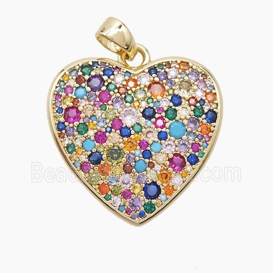 Copper Heart Pendant Pave Multicolor Zirconia Gold Plated