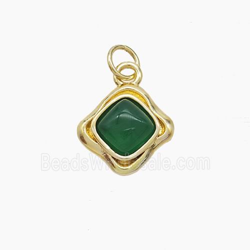 Copper Square Pendant Pave Cateye Gold Plated