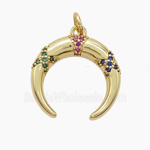 Copper Crescent Pendant Pave Zirconia Moon Gold Plated