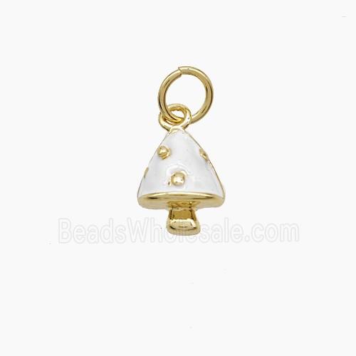 Copper Mushroom Pendant White Enamel Gold Plated