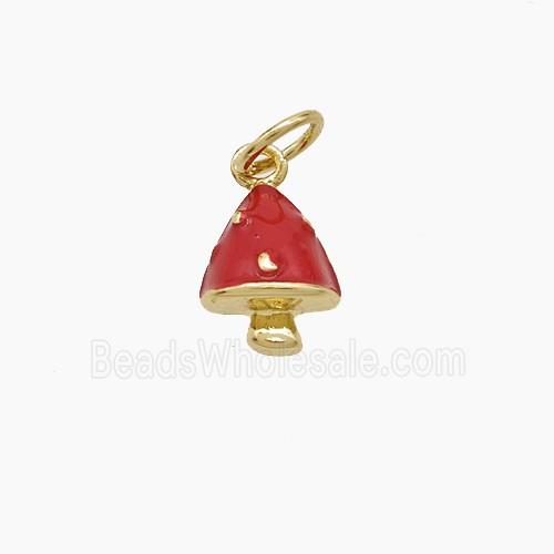 Copper Mushroom Pendant Red Enamel Gold Plated