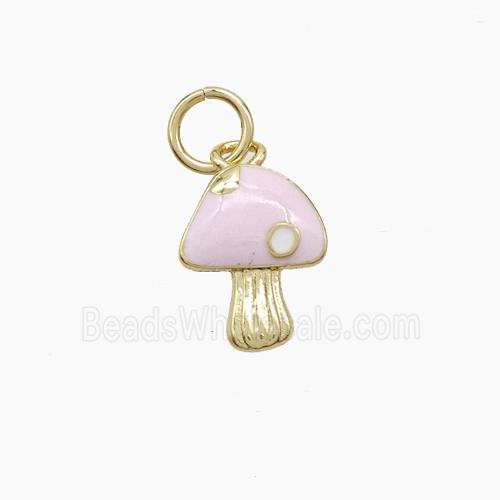 Copper Mushroom Pendant Pink Enamel Gold Plated