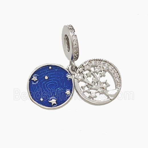 Copper Tree And Star Pendant Pave Zirconia Blue Painted Platinum Plated