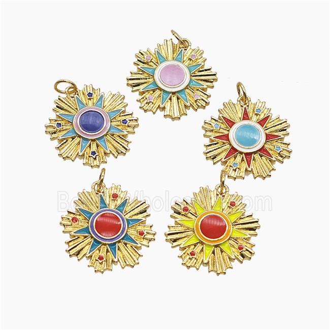 Copper Sun Pendant Enamel Gold Plated Mixed