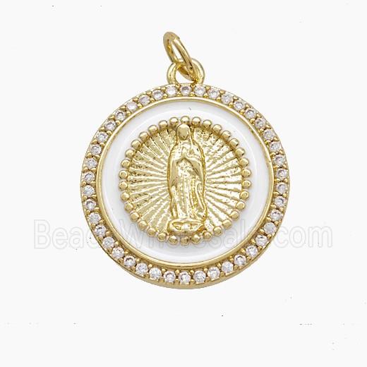 Copper Jesus Pendant Pave Zirconia White Enamel Gold Plated