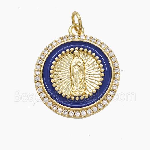 Copper Jesus Pendant Pave Zirconia Royalblue Enamel Gold Plated