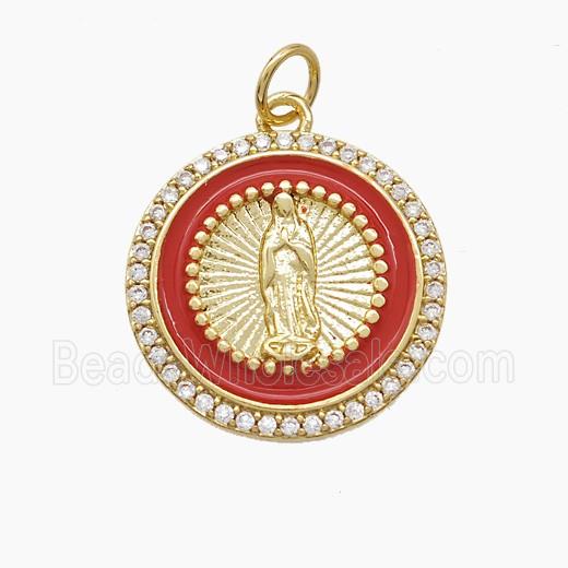 Copper Jesus Pendant Pave Zirconia Red Enamel Gold Plated